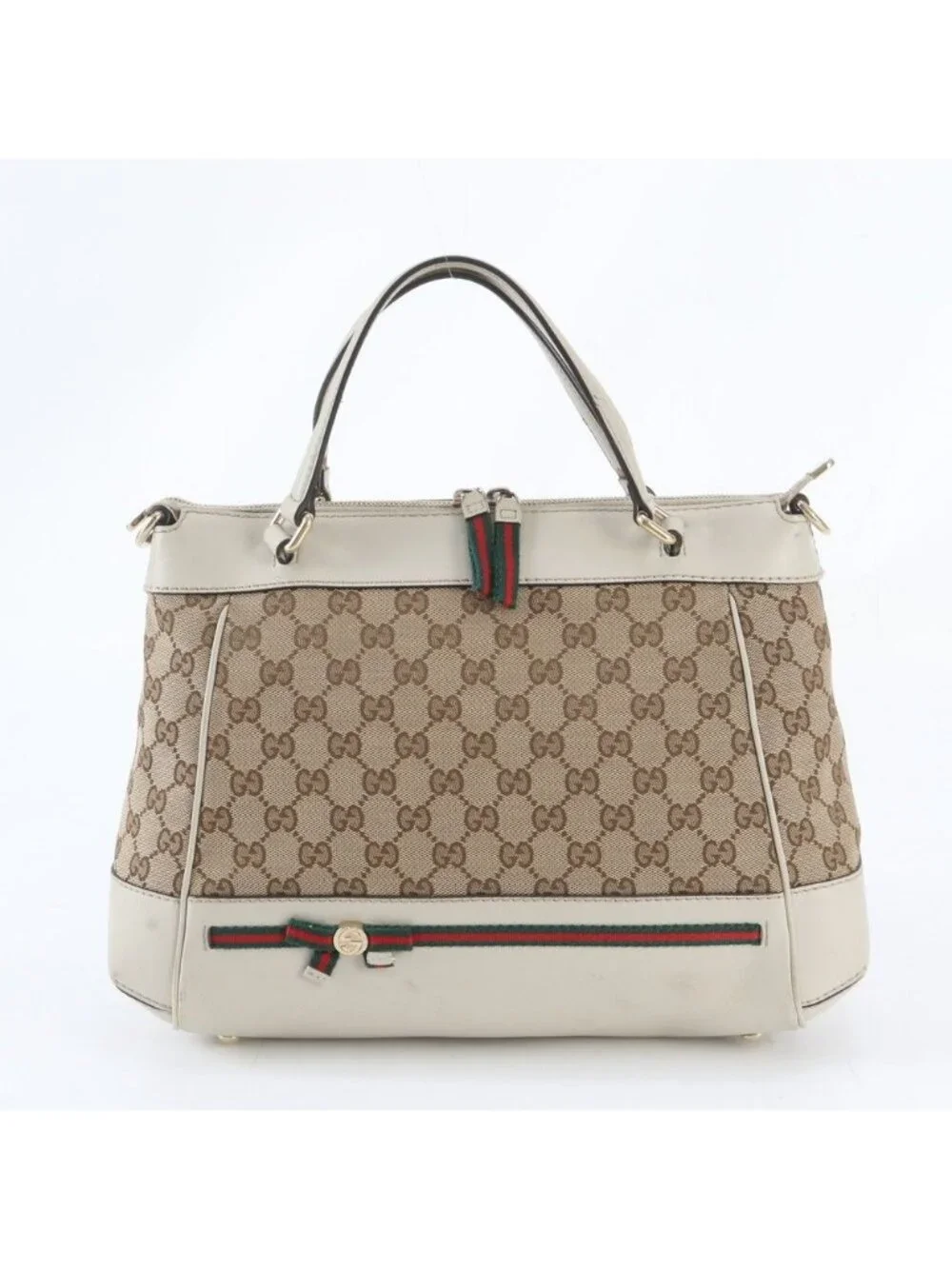 Gucci GG Canvas Mayfair Ribbon Leather Tote Shoulder Hand